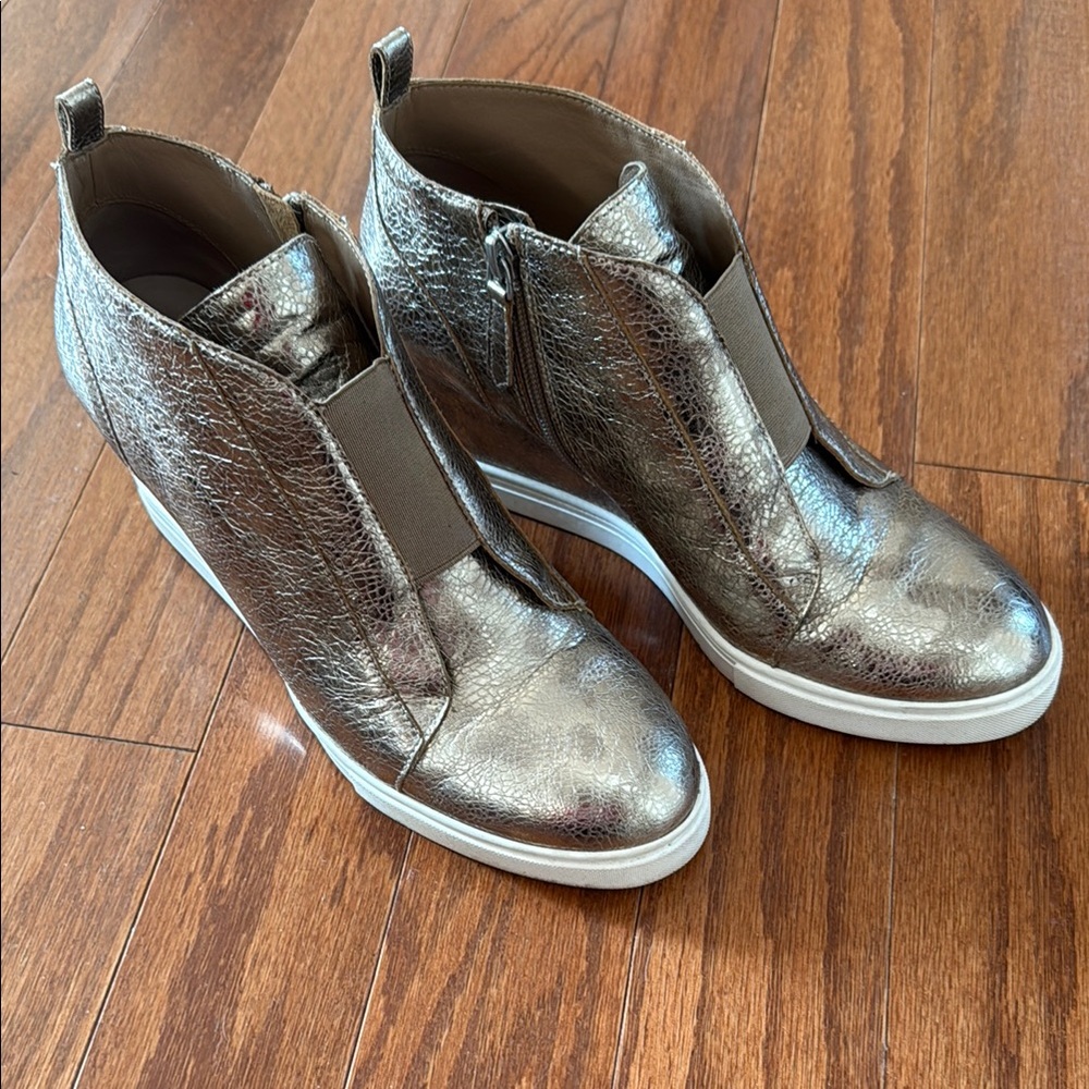 Linea Paolo Metallic Gold Wedge Ankle Boots